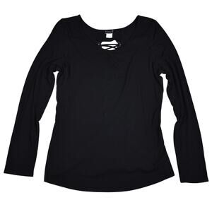 Venus black long sleeve knit top shirt lace up back Women's large biker Y2K